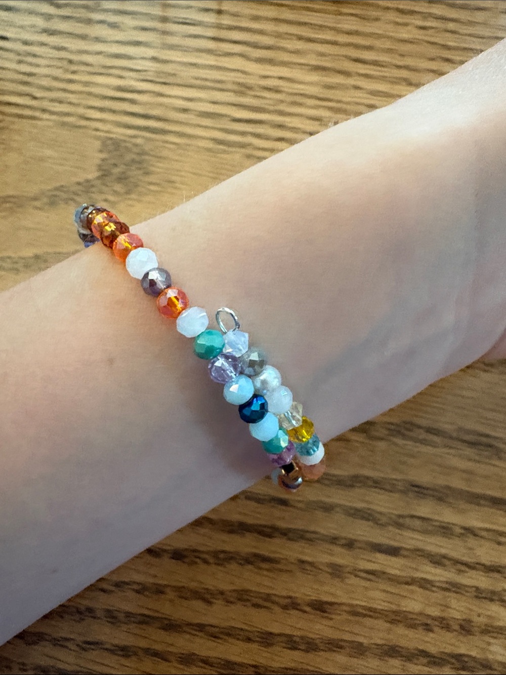 Hand Crafted Multicolor Beaded Heart Memory Wire Bracelet - Picture 8 of 8